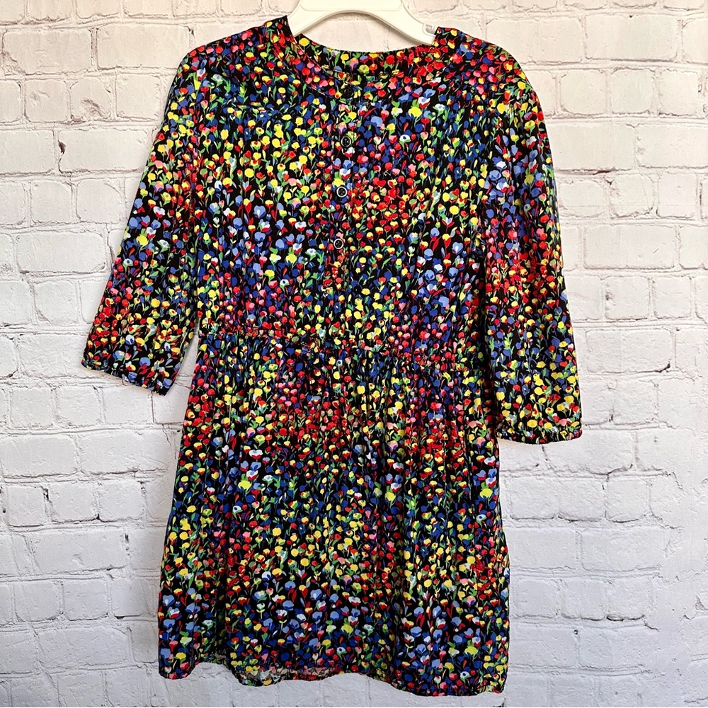 Gap Kids Girl Size S 6-7 Boho Shirt Dress Black Floral